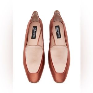Pedro Garcia Tamer Brown Sienna Satin Flat Leather Loafer size 38.5 (8.5) NWT